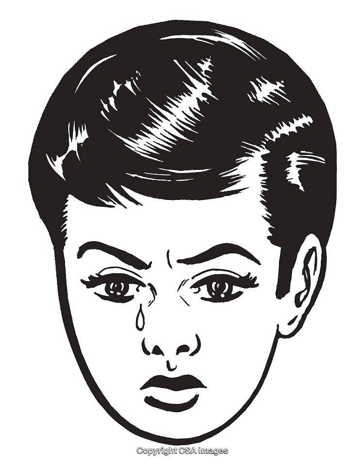 Black and White Illustration of a Crying Child's Expressive Face