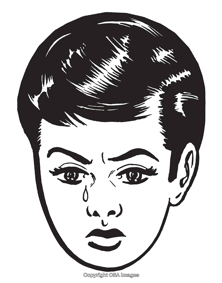 Black and White Illustration of a Crying Child's Expressive Face