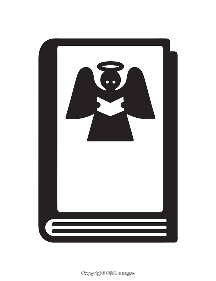 Black And White Icon of Angelic-Themed Book Cover Illustration