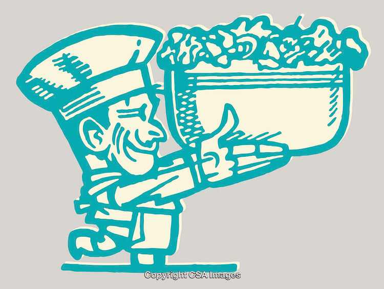 Line Art Illustration of Chef Presenting a Bowl of Food