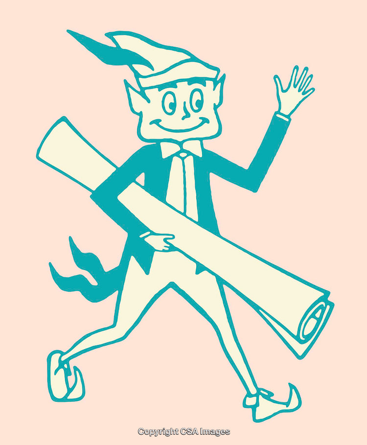 Colorful Line Art Illustration of a Cheerful Cartoon Character Holding a Scroll