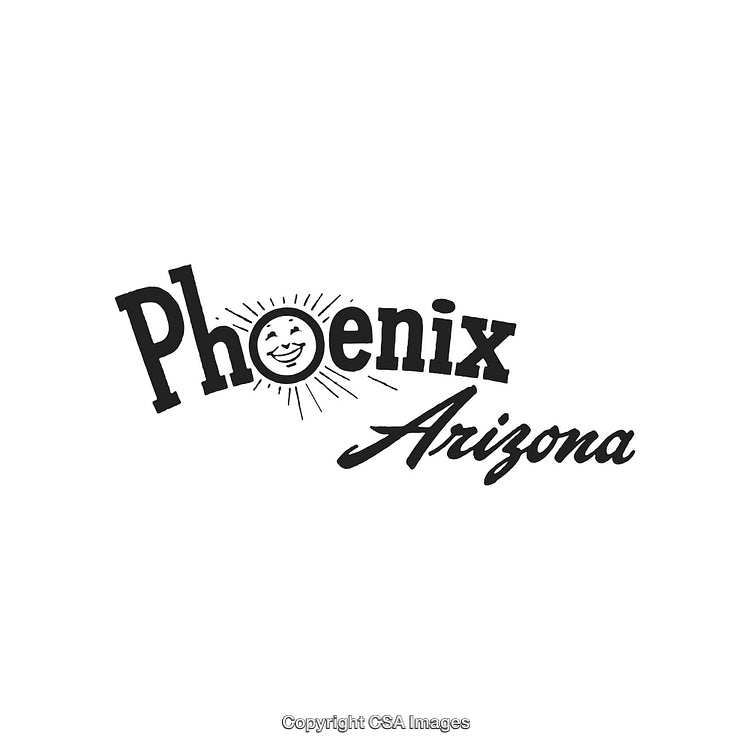 Stylized Black and White Logo for Phoenix Arizona with Sun Illustration