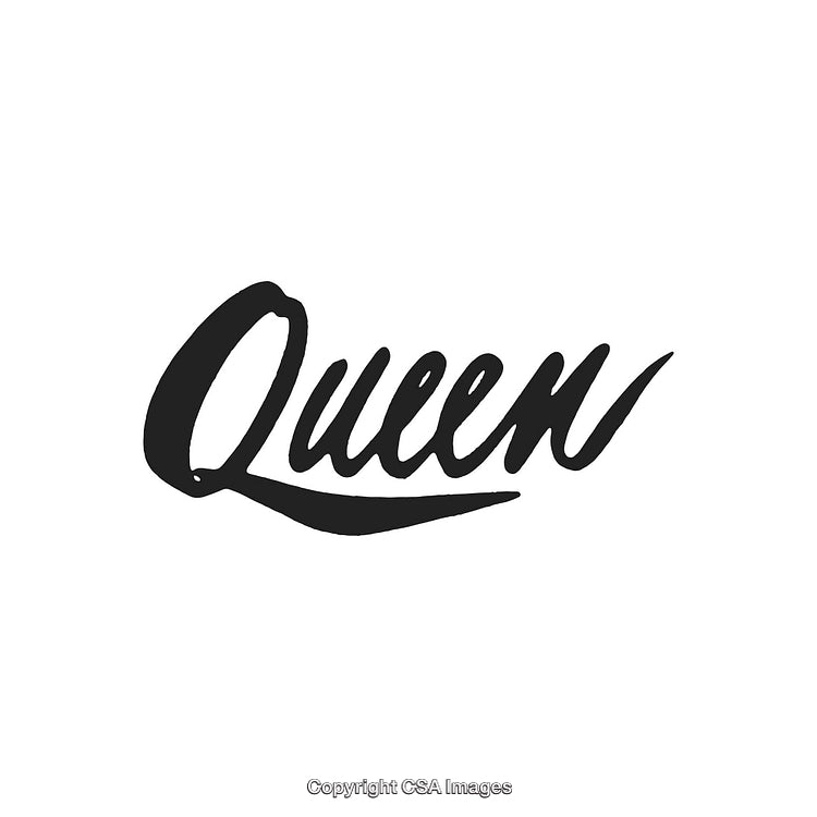 Elegant Black Calligraphy of the Word Queen on a White Background