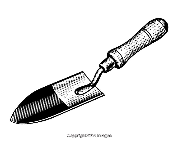 Black And White Engraving of a Garden Trowel Hand Tool