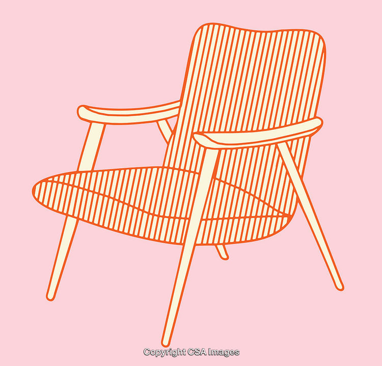 Colorful Line Art Illustration of a Modern Armchair on Pink Background
