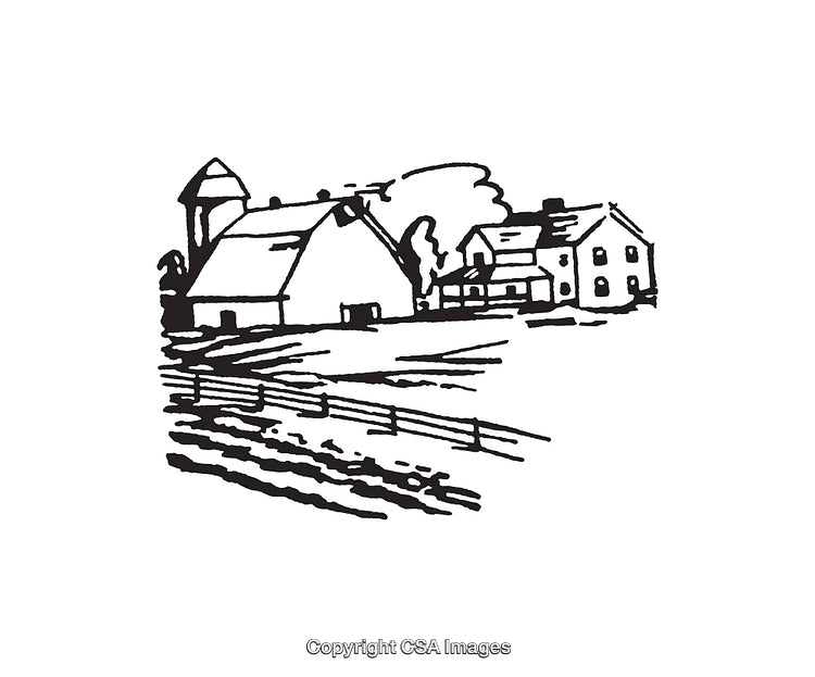 Rustic Farmhouse Line Art Illustration in Black and White