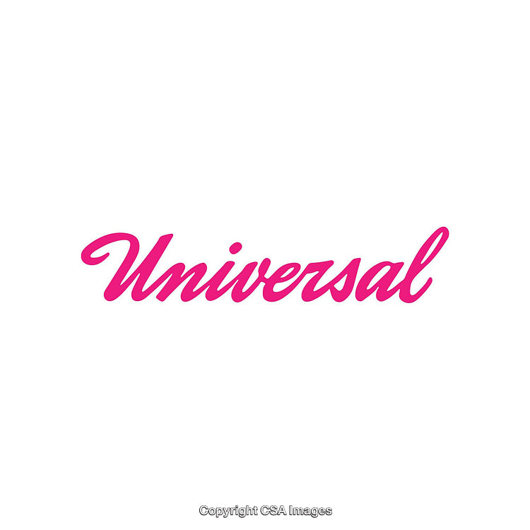 Pink Calligraphic Text Displaying Universal on a White Background