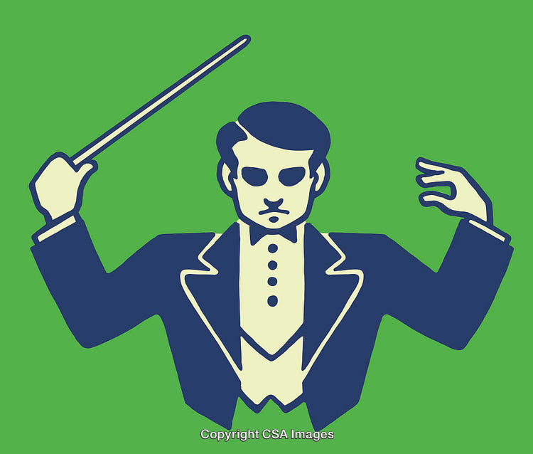 Illustration of a Conductor in Formal Attire Directing a Musical Performance