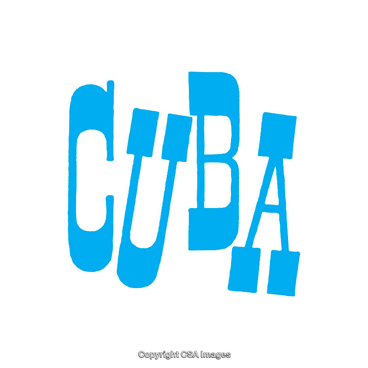 Blue Stylized Text Artwork of the Word Cuba on White Background
