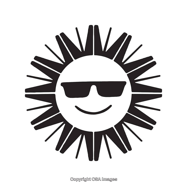 Black and White Smiling Sun Illustration Wearing Stylish Sunglasses