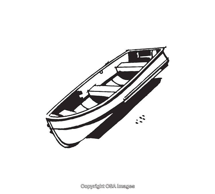 Hand-Drawn Black and White Illustration of a Rowboat