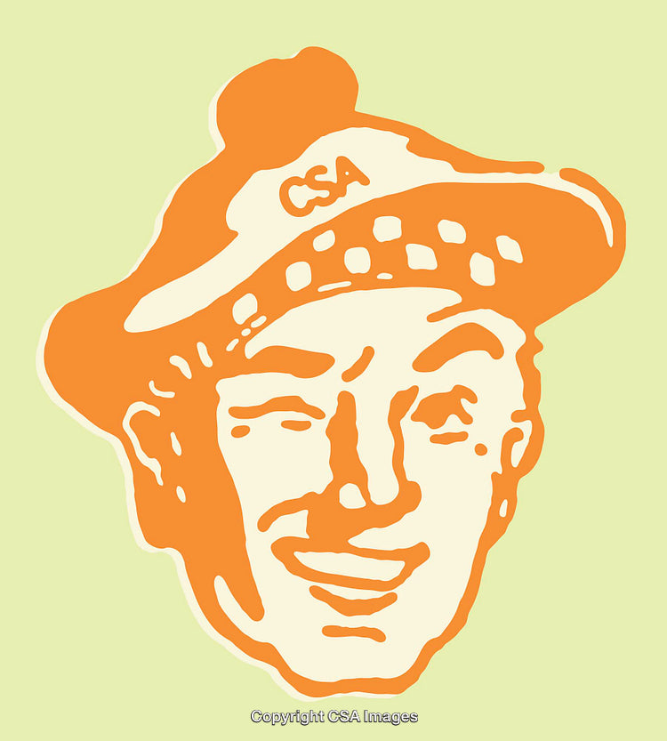 Retro Style Illustration of Smiling Individual in Bold Orange Accents