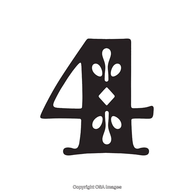 Ornate Decorative Number Four with Floral Art Design