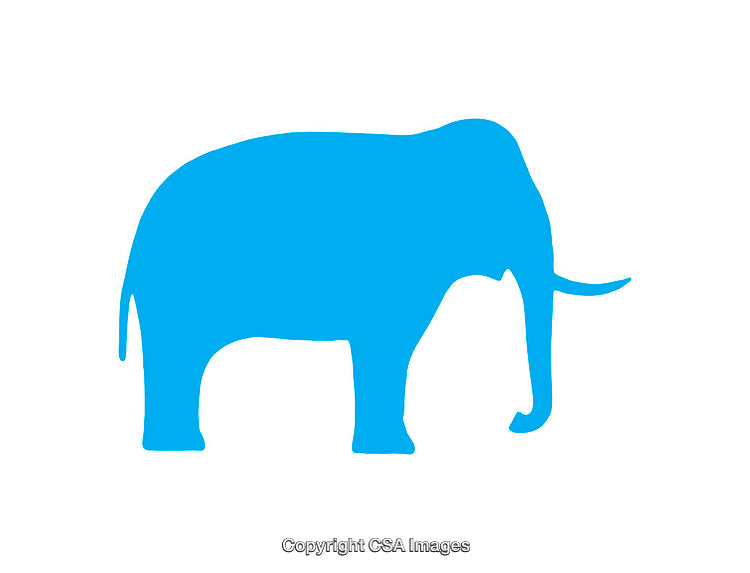Solid Blue Elephant Silhouette Icon on White Background