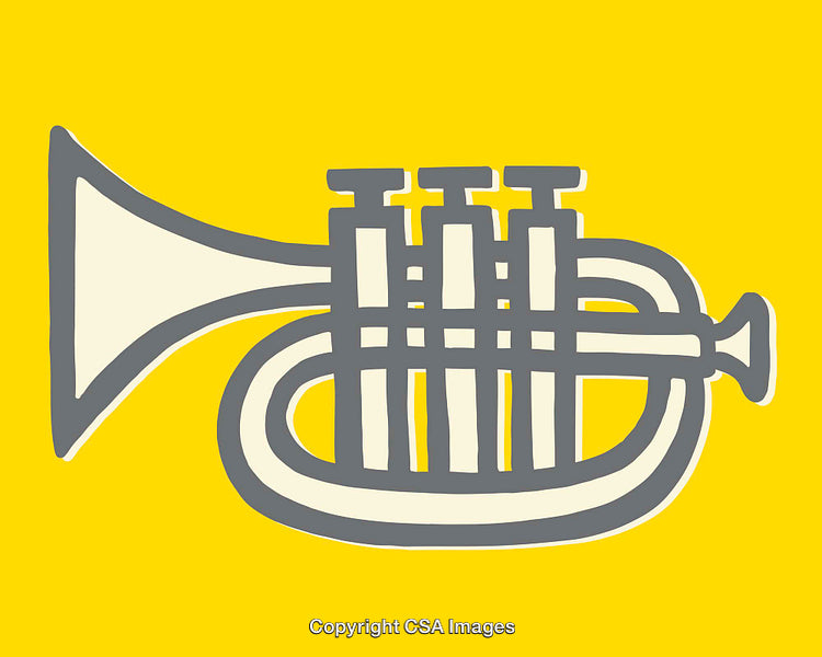 Stylized Trumpet Illustration on a Bright Yellow Background