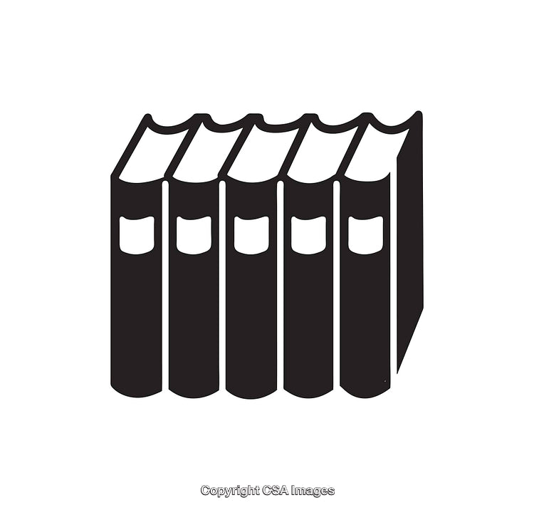 Black and White Icon of Five Book Spines with Blank Labels