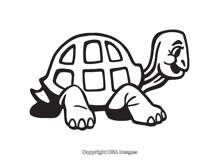 Black and White Cartoon Illustration of a Smiling Turtle