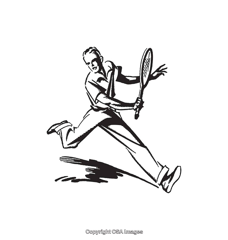 Black and White Tennis Player Illustration in Dynamic Movement