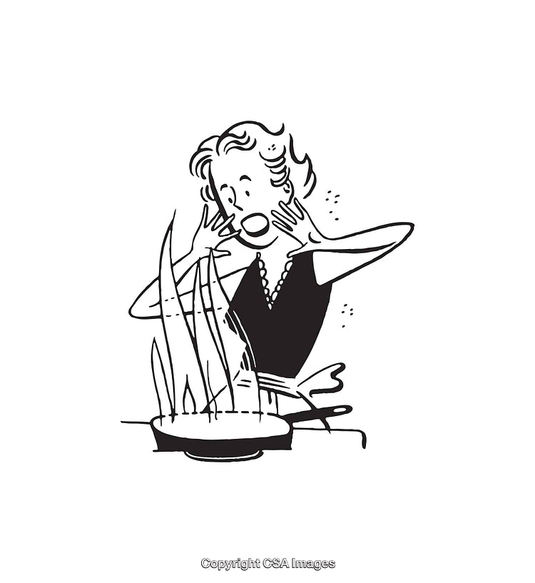 Vintage Style Black and White Illustration of Cooking Incident