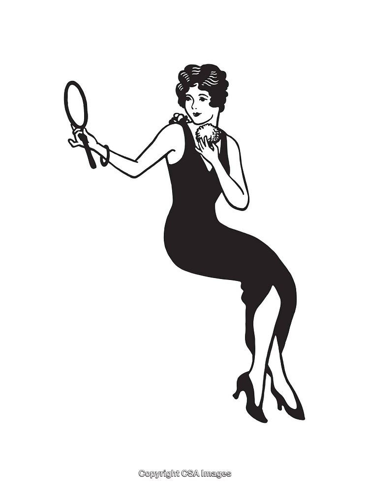 Elegant Vintage Illustration of a Woman Preening in a Stylish Pose