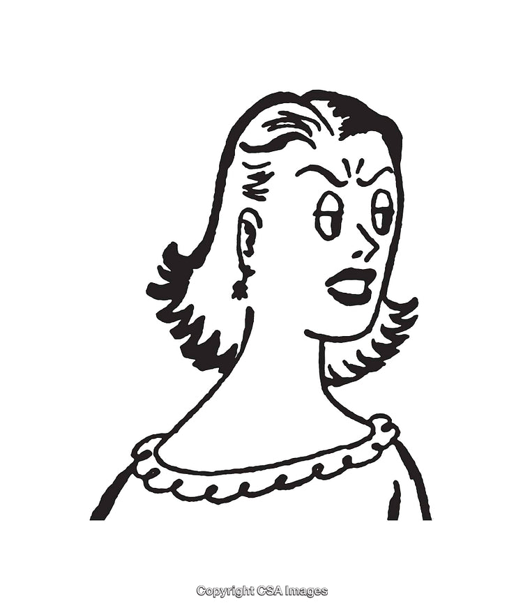 Black And White Illustration of Woman With Curious Expression