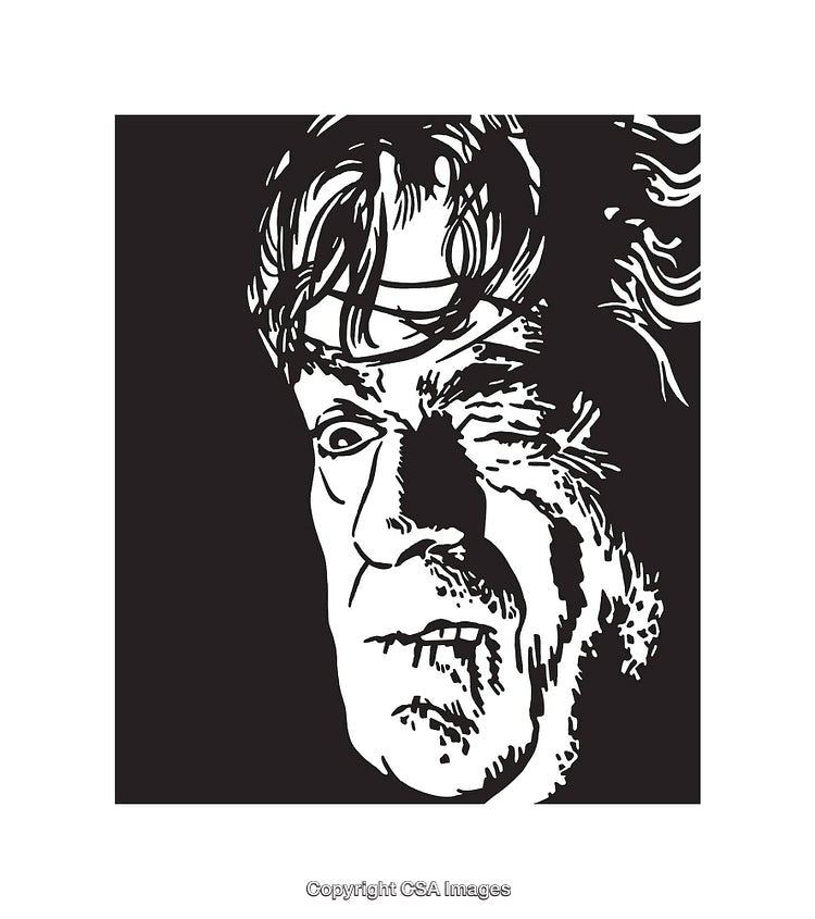 Black and White Line Art Illustration of a Thoughtful Expression