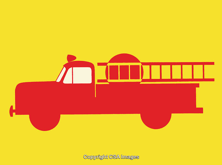 Red Fire Truck Illustration on a Bright Yellow Background