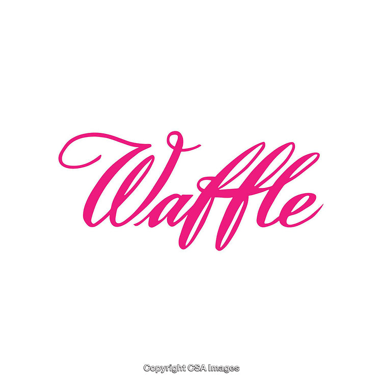 Stylized Waffle Typography in Vibrant Pink Script on White Background