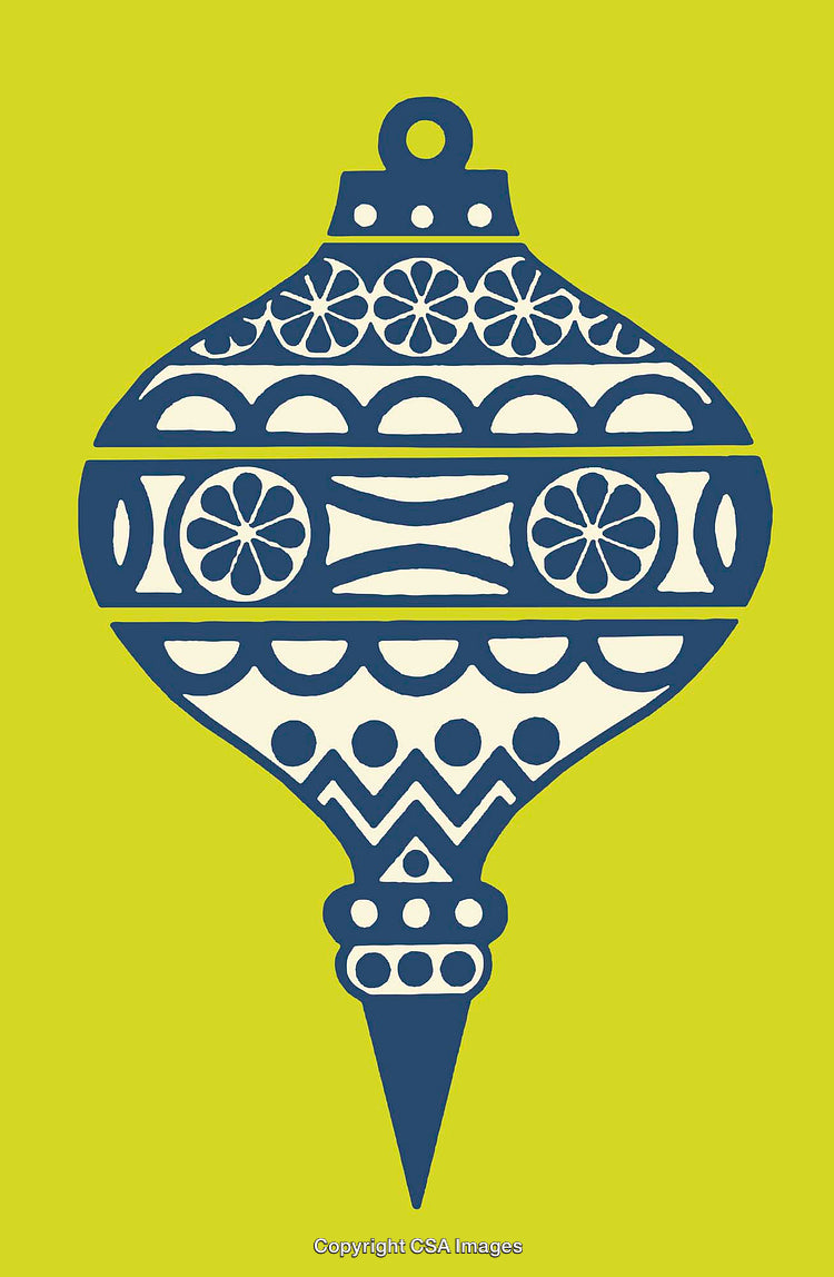 Intricate Blue Christmas Ornament on Vibrant Green Background