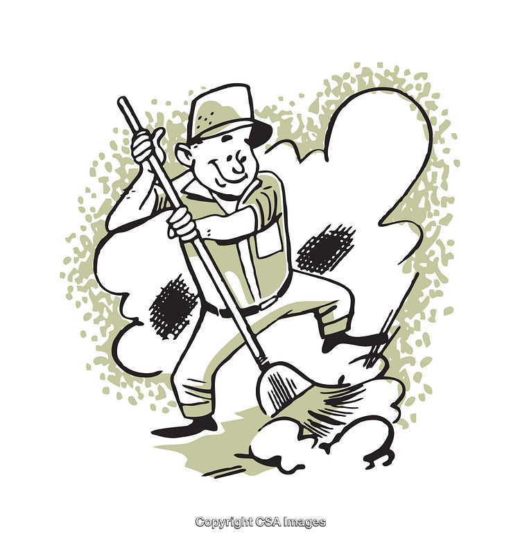 Cartoon Illustration of a Worker Sweeping in Uniform with Dynamic Style