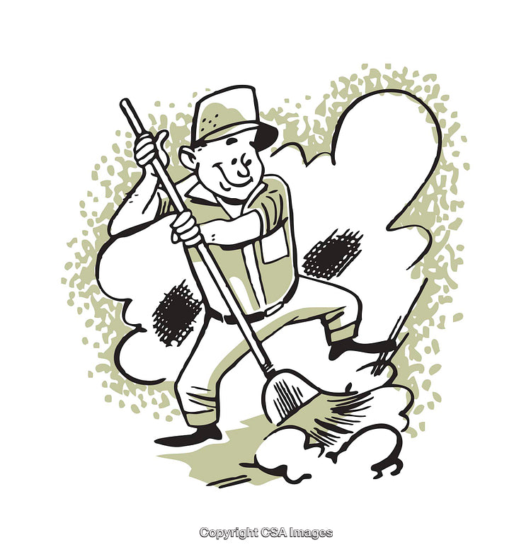 Cartoon Illustration of a Worker Sweeping in Uniform with Dynamic Style
