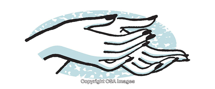 Illustrated Hands in a Delicate Gesture Surrounded by Light Blue