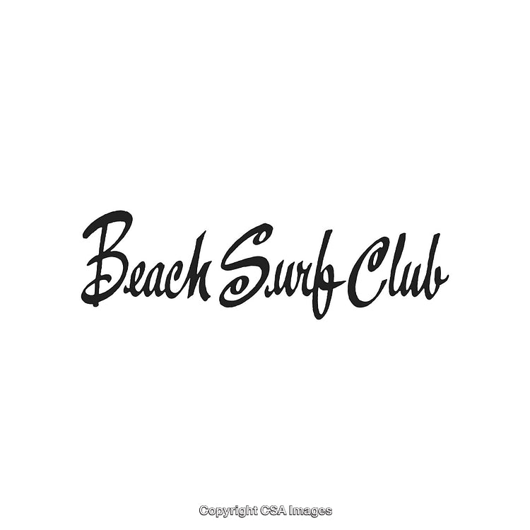 Handwritten Black Text Reading Beach Surf Club on White Background