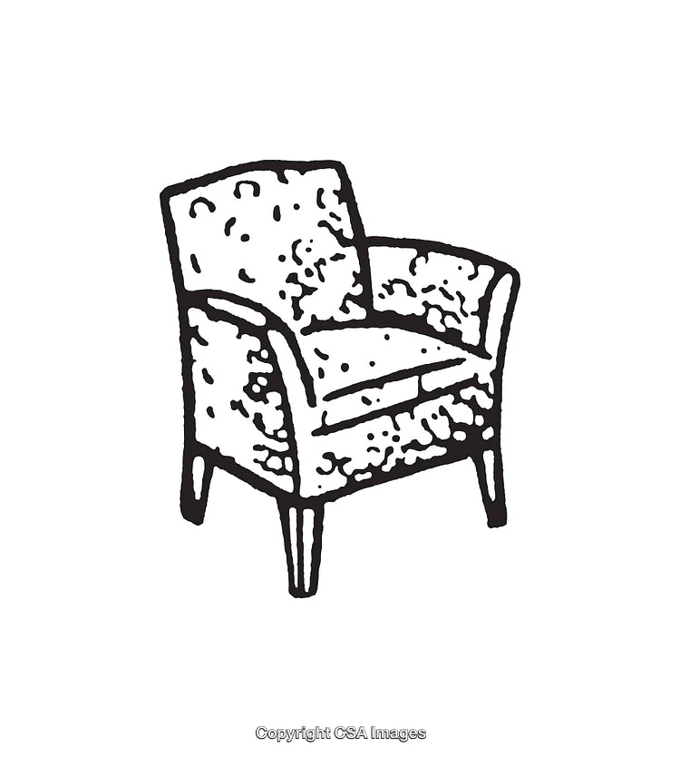 Black and White Line Art Illustration of a Vintage Armchair