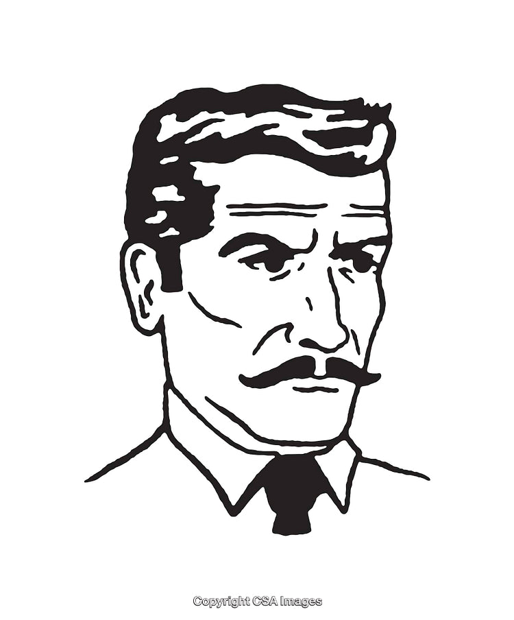 Black and White Line Art of a Man with a Mustache
