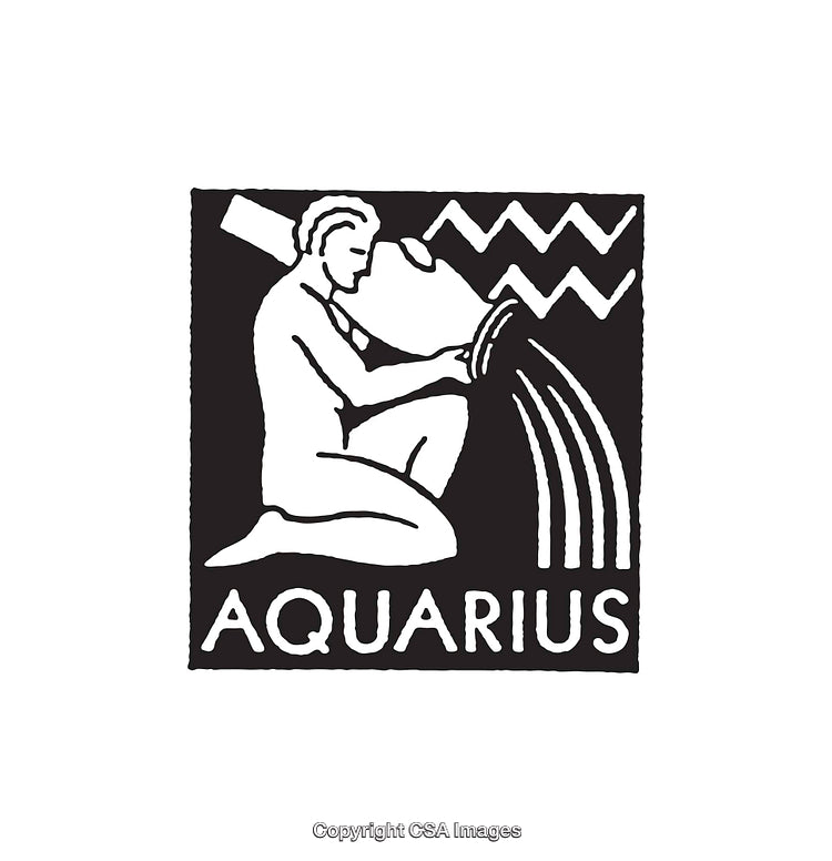 Black and White Line Art Illustration of Aquarius Zodiac Symbol