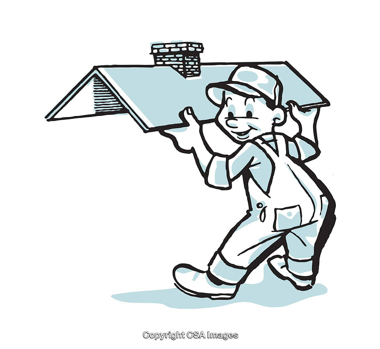 Illustration of a Worker Carrying a House Roof Wearing Overalls and Cap