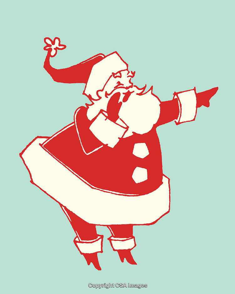Colorful Vintage Santa Claus Illustration in Red and White Line Art