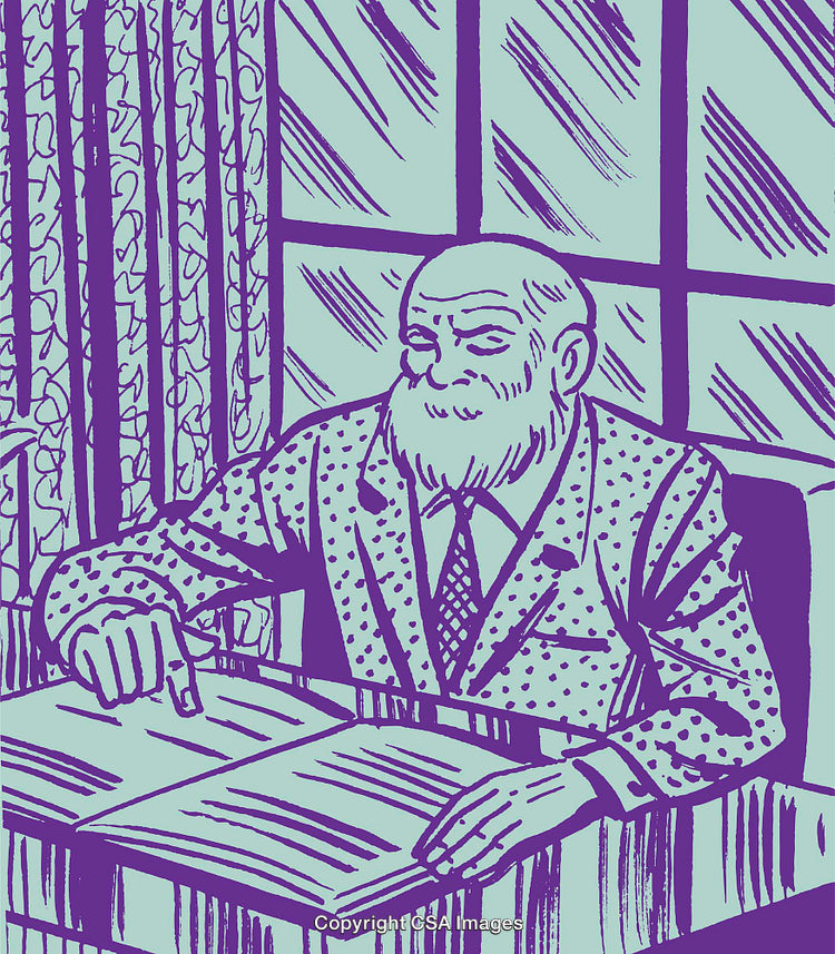 Vintage Illustration of a Man Reading in a Polka-Dotted Suit