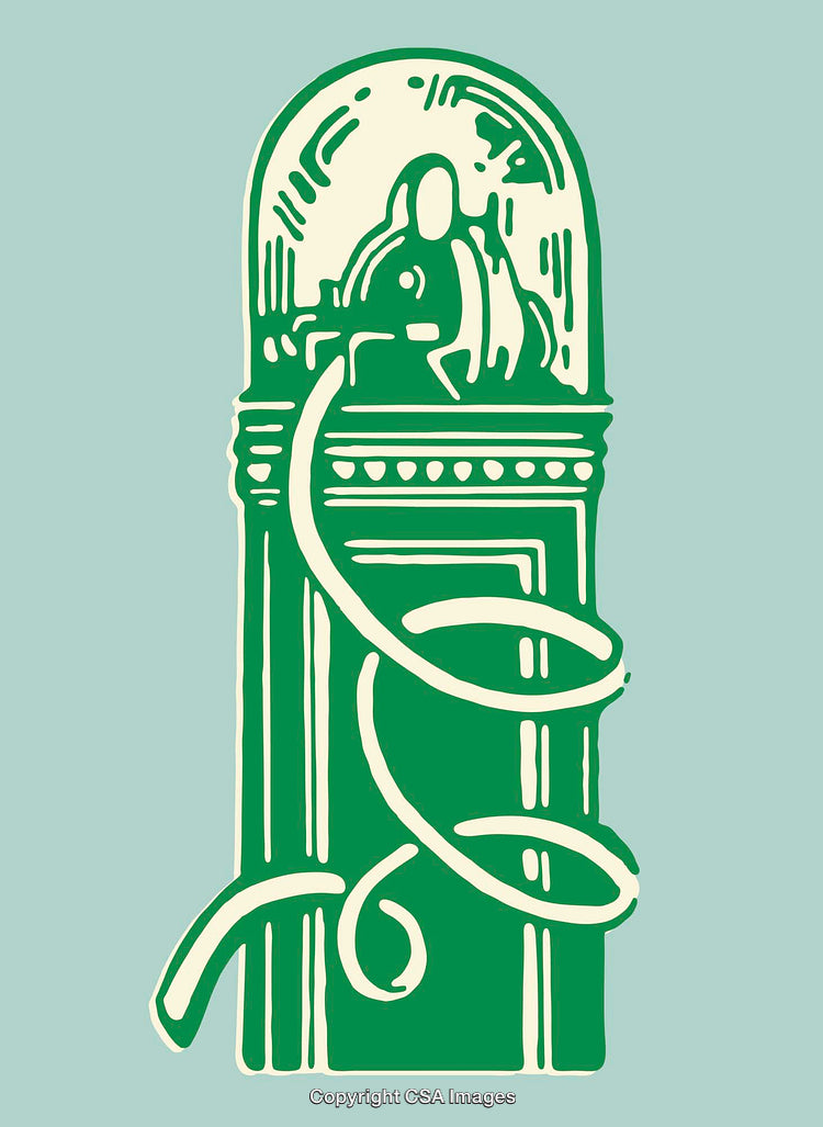 Abstract Green Line Art Drawing with Decorative Ornamental Elements