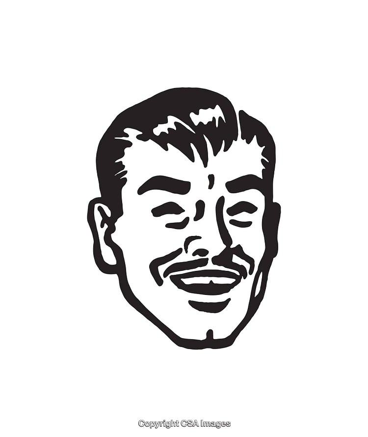 Retro Style Black And White Laughing Male Line Art Graphic Illustration