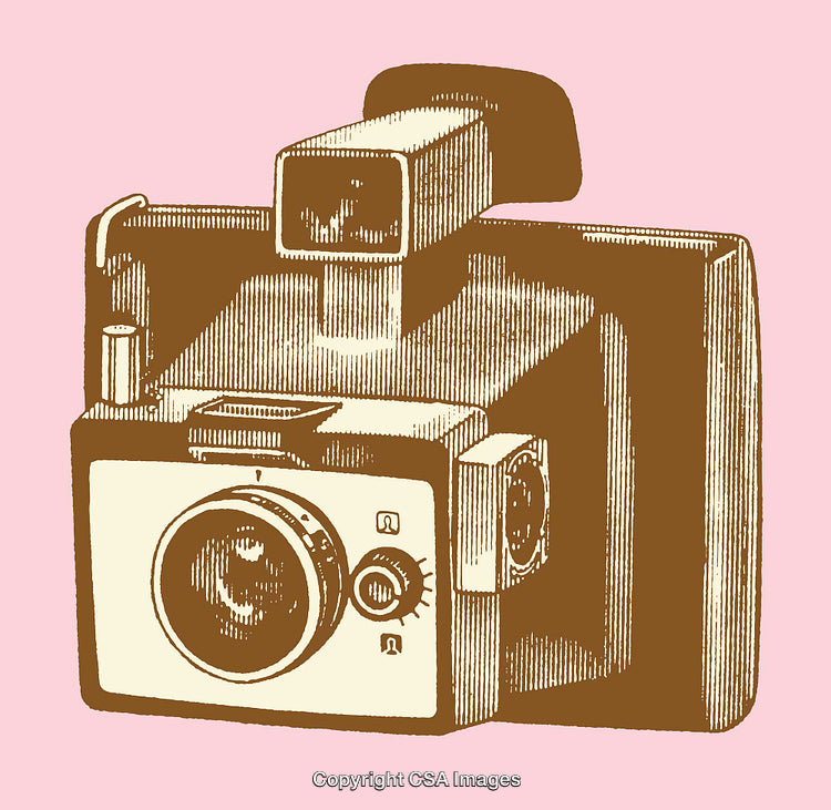 Retro Styled Line Art Illustration of a Vintage Instant Camera