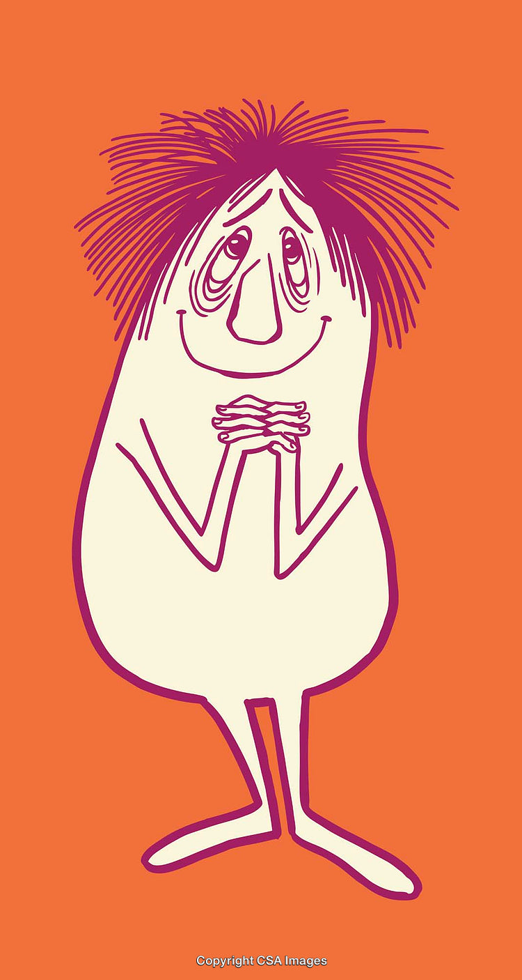 Whimsical Cartoon Character on Vibrant Orange Background
