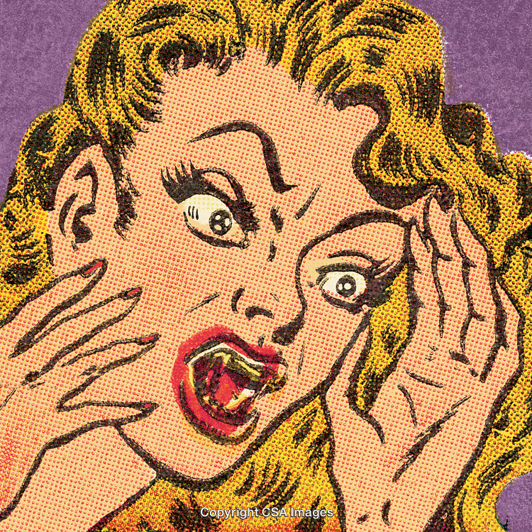Vintage Comic Style Illustration of a Shocked Woman in Bright Colors
