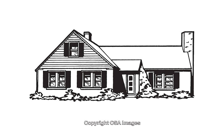 Charming Black and White Illustration of a Cozy Suburban Home