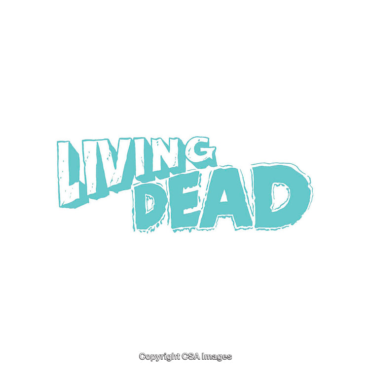 Stylized Teal Living Dead Text Design on a White Background