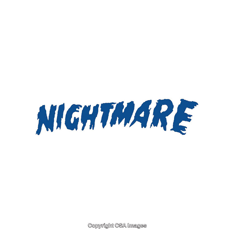 Blue Stylized Nightmare Text on White Background with Bold Font