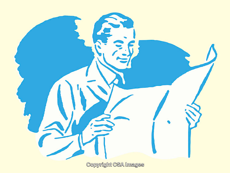 Retro Styled Man Reading a Newspaper in Color Line Art Illustration