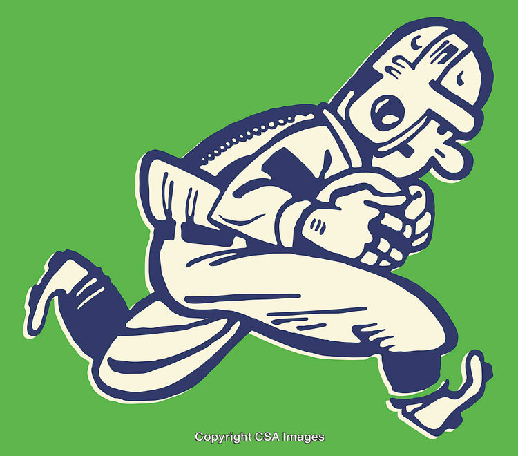 Vintage Football Player Illustration in Blue and Green Tones