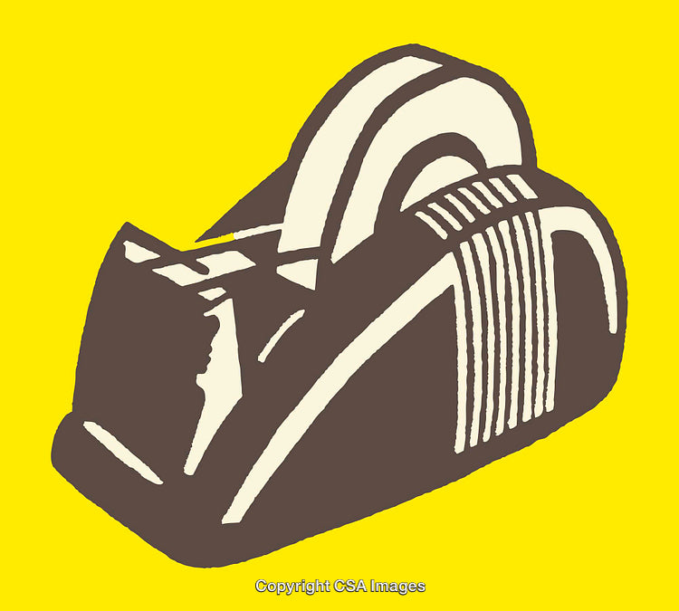 Brown Line Art Illustration of Tape Dispenser on Yellow Background